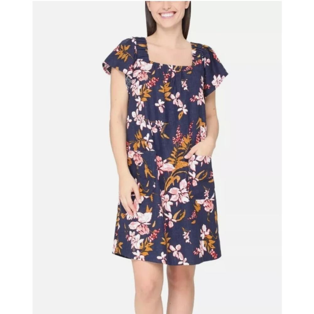 Nicole Miller Ladies Linen Blue Floral Print - XL